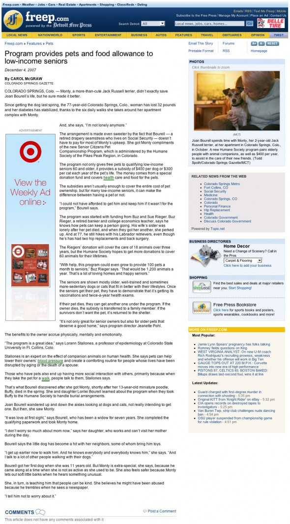 PET FEATURE FOR THE DETROIT FREE PRESS